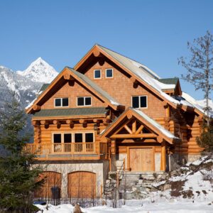 Cabin vacation home in snowy mountains