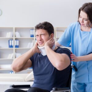 man injured at doctor in neck brace