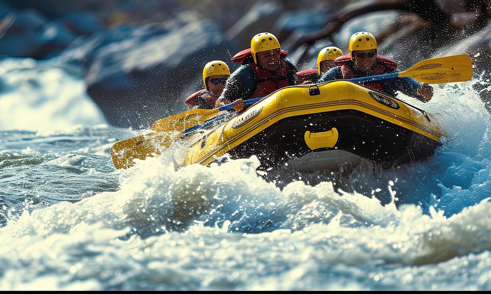 Blog - Group of People in Yellow Raft Paddling Down a River
